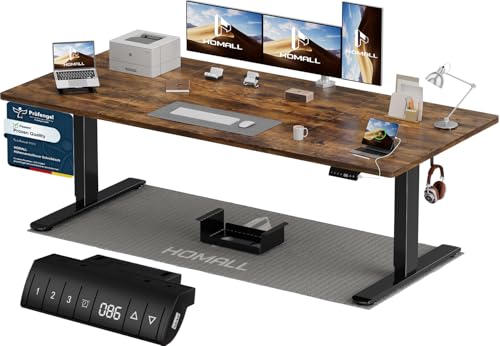 Homall Höhenverstellbarer Schreibtisch 200x80cm mit USB-A Ladeanschluss Elektrischer Schreibtisch mit Kabel Management Tray Standing Desk mit 3 Memory Funktion Computertisch Braun