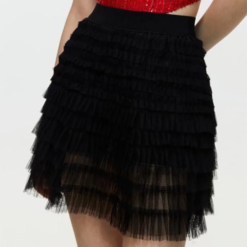Women's Tulle Skirts Elastic High Waist Layered Cake Fairy Mini Skirt Bodycon Sheer Mesh A Line Short Skirt3