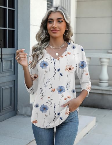 Image of Zeagoo Womens Blouse Casual 3 /4 Length Sleeve V Neck Basic T-Shirts Spring Summer Cute Tunic Tops Business Work Tees