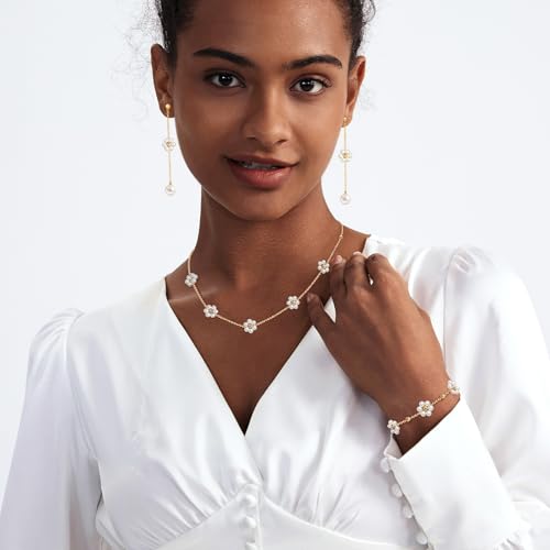 Image of Zeffy Gold Pearl Necklace for Women, Dainty 14K Gold /Silve Plated Layered Pearl Choker Pearl Earrings Pearl Bracelets Wedding Trendy Gold Jewelry Set for Women Gifts