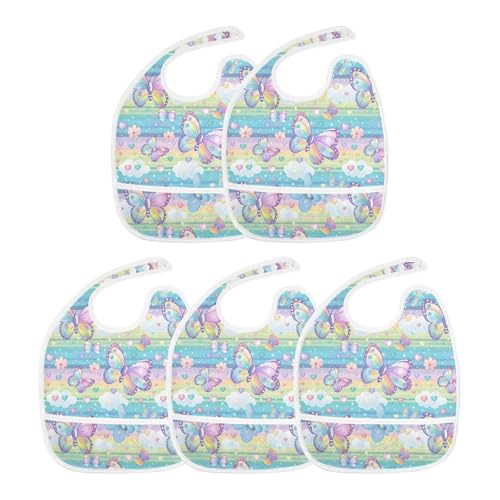 Butterflies Flowers Cartoon Bibs with Snaps Travel with Baby Cotton 2 Pack Drooling Bibs for Teething3