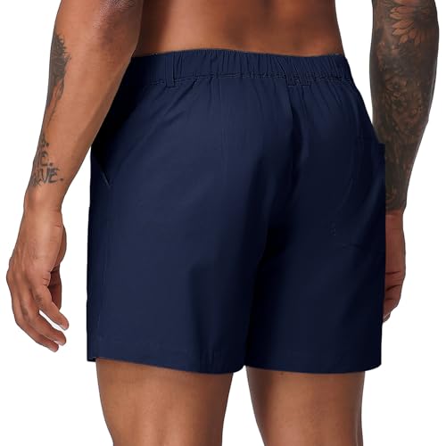 Image of Oymyakon Men's 6 Inch Shorts Casual Cotton Flat Front Chino Shorts Summer Elastic Waist Pull On Short with Pockets