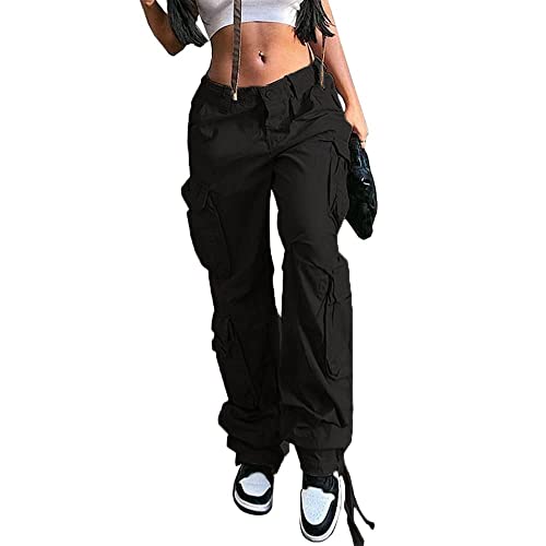 QYANGG Baggy Cargo Pants Women High Waist Pants for Women Loose Pocket Jogger Straight Wide Leg Y2K Cargo Pants