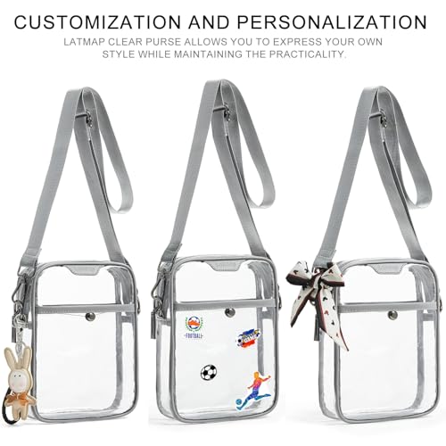 Image of LATMAP Clear Bag for Stadium Events 12x6x12 Clear Purse with 3-Zipper Pockets Crossbody Handbag Tote for Concerts Sports