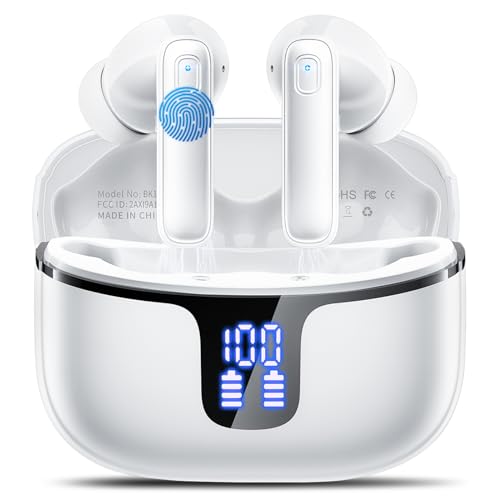 Bluetooth Kopfhörer, 2026 Stereo-Bass 3.0 Kopfhörer Kabellos Bluetooth, ENC Noise Cancelling Wireless Earbuds, 48 Std Spielzeit USB-C in Ear Ohrhörer, IP-X7 Wasserdicht Headphones Sport Gym, Weiß