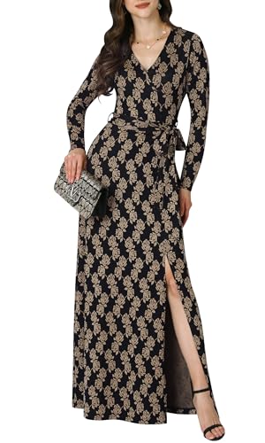 Image of KOH KOH Womens Long Sleeve V-Neck High Slit Cocktail Evening Gown Maxi Dress