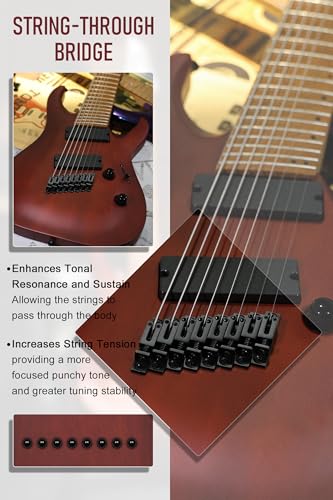 Image of AKLOT Multi-Scale 8-String Electric Guitar: Roasted Maple Neck with String-Through Bridge Electric Guitars Kit with Okoume Body, HH Pickup, Gig Bag, Strap, String Mute, Distortion Pedal, XRN-8 TB