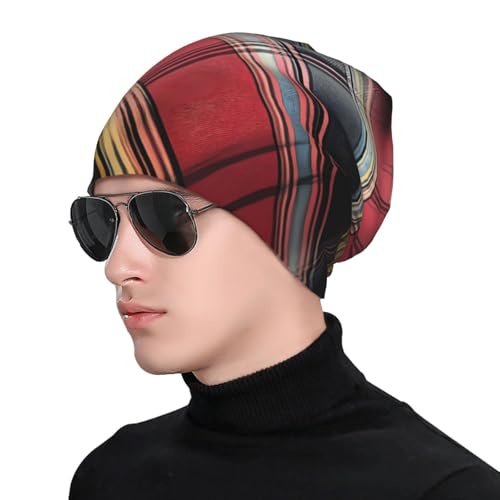WZYWHJ Gorro de punto para adultos, elegante y cómodo para todas las estaciones con estampado de líneas a cuadros de tela extra cálida, color negro