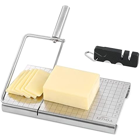 Stainless Steel Cheese Slicer - Multipurpose Cheese Slicer Board & Food Cutter with 4" Blade, 5" x 8" with Accurate Size Scale for Cutting Cheese Butter Vegetables Sausage Herbs & More (No Wire) Cover