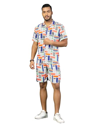 Image of Rigo Printed Co-Ord Set for Men's | Casual Shirt & Shorts Night Suit Set | Lounge-wear Nightdress Pajama Set for Men's | Night Wear, Beach Wear, Vacation Wear Outfit
