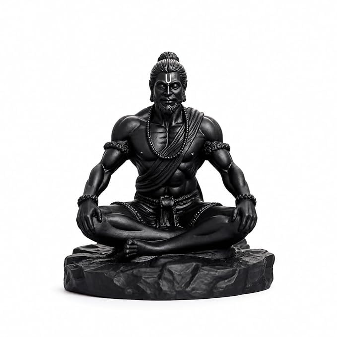 CHULO Hanuman Ji Idol for Car Dashboard, Bajrang Bali Murti for Home Temple, Black Matte Polyresin Statue for Protection, Good Luck & Vastu, Gift Item for Car, Office & Pooja (Black 2)-image-3