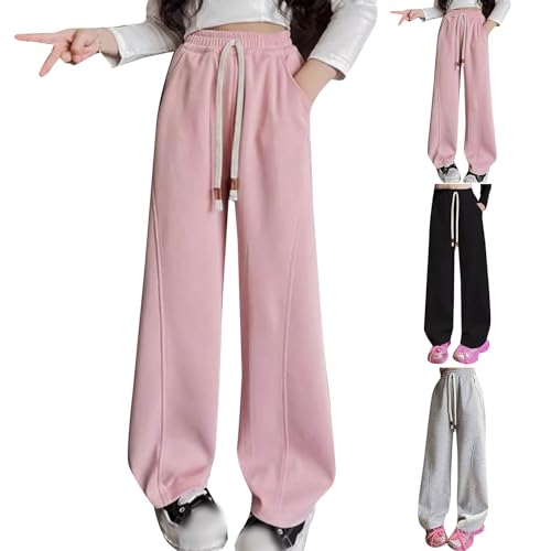 School Pants for Girls Y2K Baggy Wide Leg Sweatpants Elastic High Waisted Joggers Drawstring Straight Leg Pants