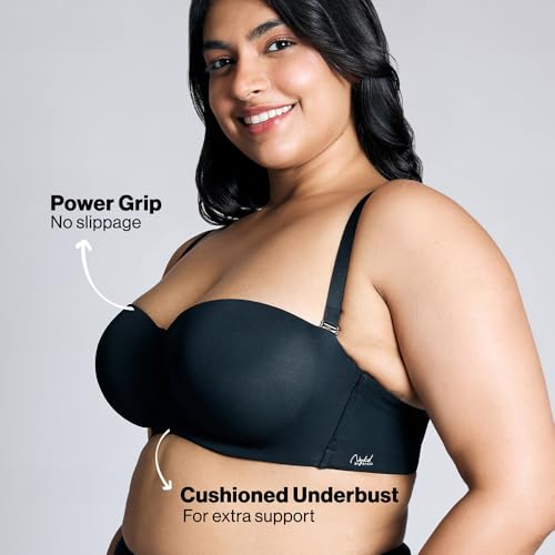 Image of NYKD NYB027 Cotton Padded Wired Multiway Strapless Bra Anti Slip Seamless Bonded Neckline Detachable Straps (Plus
