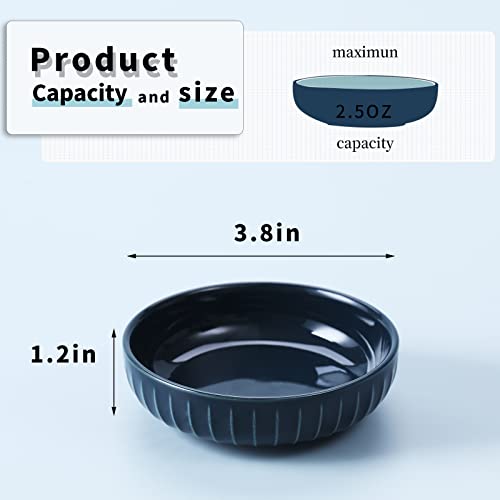 Haotop Porcelain Side Dishes Set Of 6, Appetizer, Sauce, Ramekin, Round Seasoning Bowl For Dinner Party Bbq 3.8 Inch Navy #TOP3