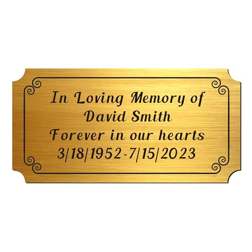 Image of Engraved Name Plates, 2 inch x 4 inch Personalized Name Plate, Trophy Plates Engraved, Brass Plaque, Custom Name Plate for Urn, Brass Name Plates with Adhesive Backing(Gold, 2x4 in)