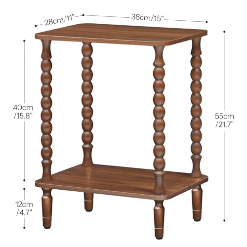 Image of HOOBRO End Table, 2-Tier Small Side Table with Spindle Legs, Nightstand with Storage Shelves, Sofa Side Table, for Small Space, Living Room, Bedroom, Walnut WL189BZ01