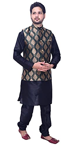 Image of Men's Silk Kurta Pajama Jacket /Waistcoat /Blazer Set