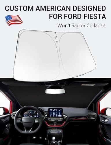 Image of Proadsy 2026 Upgrade Windshield Sun Shade Custom Fit 2017-2019 Ford Fiesta Foldable Front Sunshade Protector Sun Visor Blocks UV Rays Keep Car Cooler