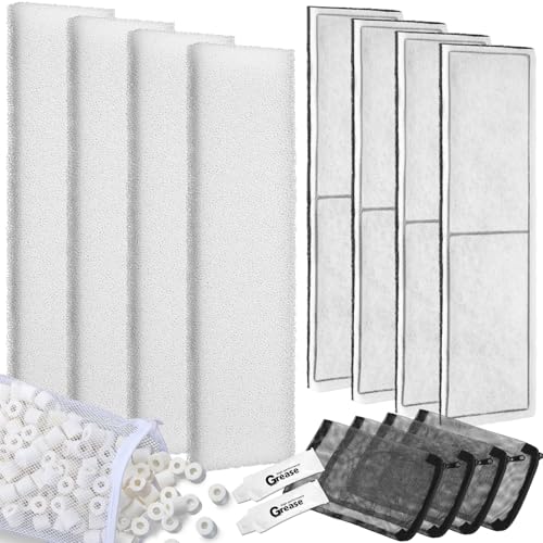 Threlaco 15 Pcs / 2 Set Underwater Filter Media Compatible with Fluval U3 Including 4 Filter Foam Pad 4 Poly/Carbon 500g Bio-Ring 4 Mesh Bags 2 Grease for Freshwater Saltwater Aquariums