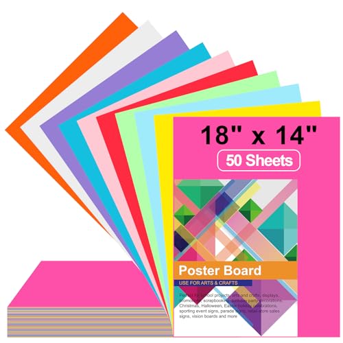 Image of 50 Pcs Poster Board Colorful Paper 14x18, ROOKEA Vision Boards Bulk Blank Graphic Display Posterboard Card Paper for Kids School Classroom Arts Craft Projects Drawing Scrapbooking