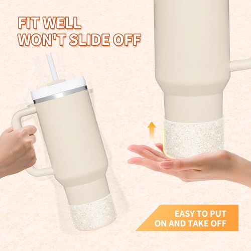 Image of WUQID Protective Bling Silicone Boot, Compatible with Stanley Tumbler 20-40oz & Hydro Flask Water Bottle 12-24oz and More Bottles /Tumblers Bottom of 2.83-2.95in, Glitter Reduces Dents Sleeve Cover