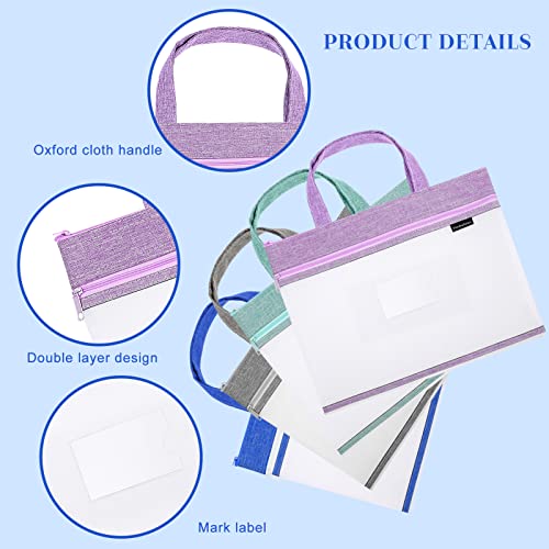 Jspupifip 14 Pcs Student Book Pouches Plastic Mesh Zipper Bags With 6 Pcs Adhesive Name Label Tags Stickers Different Size Document Pouches For Storage School Office Home Supplies #TOP1