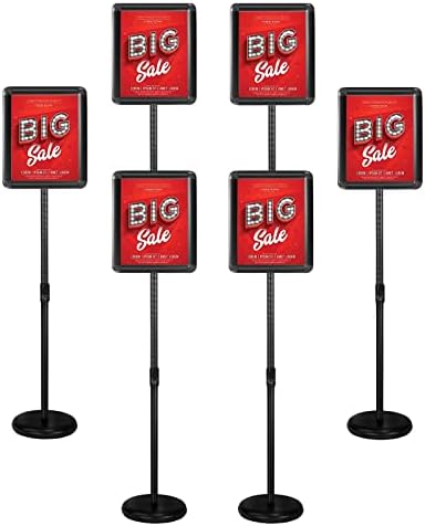 SCZS Floor Sign Stand Adjustable Pedestal Sign Holder Stand, Poster Stand Aluminum Snap Open Frame for 8.5X11 Inches with Heavy Round Base, Both Vertical and Horizontal Sign Displayed (8.5x11inches( Black,6Pack))
