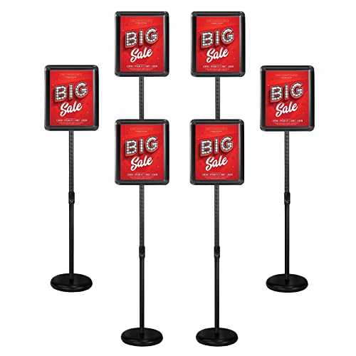 Sczs Floor Sign Stand Adjustable Pedestal Sign Holder Stand, Poster Stand Aluminum Snap Open Frame For 8.5X11 Inches With Heavy Round Base, Both Vertical And Horizontal Sign Displayed (8.5X11Inches( Black,6Pack)) #TOP7