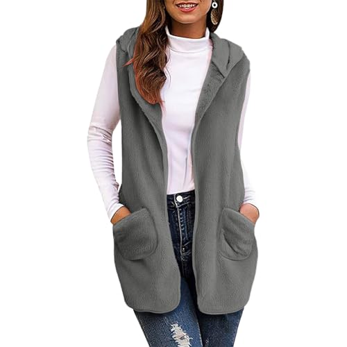 Fleece Blanket Jacket for Women Hooded Sleeveless Fuzzy Coat Lightweight Vest Cardigan Waistcoat Outerwear with Pocket