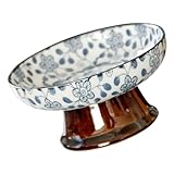 VALICLUD Keramik Dessertteller Klein mit Hohem Fuß Vintage Blau weißes Obst Snacktablett...