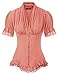 SCARLET DARKNESS Vintage Chemisier Femme Manche Courts a Volants avec Dentelle Blouse Femme Chic Retro Chemisier Soiree Casual Chic L Rose 2136-6