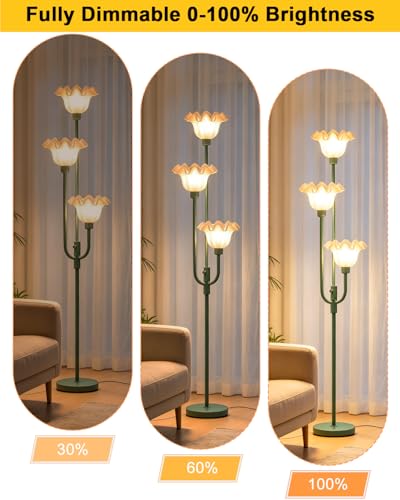 Image of Lightdot 66IN Flower Floor Lamp 3-Lights Vintage Dimmable Floor Lamps with 3000K Warm White Bulbs Included for Wedding Party Modern Tall Standing Lamp for Living Room /Bedroom /Sofa Beside /Corner Decor
