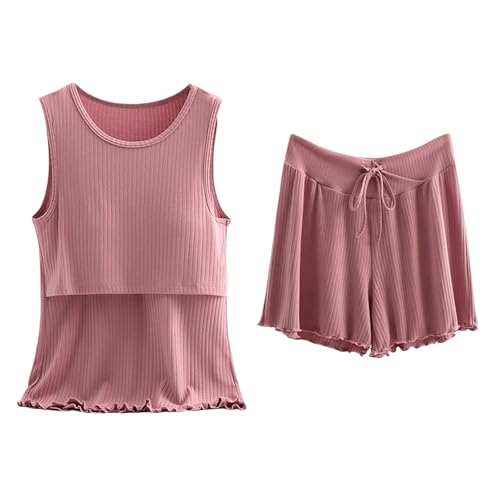Conjunto de pijama de maternidad para mujer, camiseta de algodón sin mangas en V y pantalones cortos con fácil acceso a la lactancia, ropa de dormir de embarazo para verano, cómodo pijama para