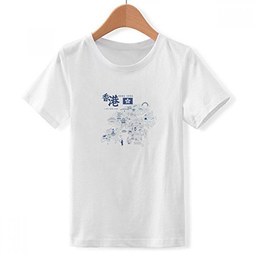 T-Shirt Chine Hong Kong Blanc pour Garçon col ras du cou à motif multicolore grand format
