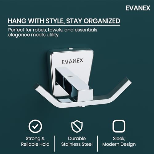 Image of EVANEX Rob Hook, 304 Grade Stainless Steel, Wall Towel Hooks Coat Hook, Chrome Robe Hook, Door Hanger Towel Robe, Clothes Cabinet Closet Sponges Hook for Bathroom & Kitchen (Selvi)