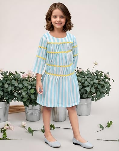 Image of Toonyport Girls Full Sleeve Knee Length Fashionable Dress (Blue)