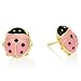 Childrens 14k Yellow Gold Enamel Ladybug Stud Earrings with Secure Screw-backs (Pink)