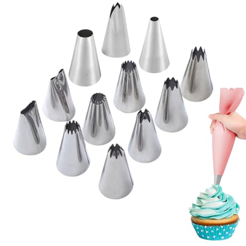 Punte sac a poche, Set di 12 Beccucci per Sac a Poche Professionali Beccuccio Diverse dimensioni Inox Bocchette Decorative Accessori per Decorare Cupcakes, Biscotti, Pasticceria