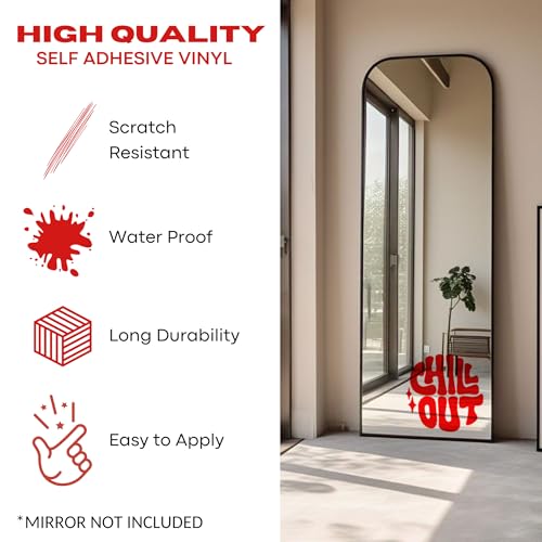 Image of Sticker for Glass & Mirrors| Minimal Vinyl Decal for Bedroom Bathroom & Cafe | Self-Adhesive Waterproof Quote Aesthetic Mirror Sticker | No Mirror Included (Chill Out, Large, Transparent Red)