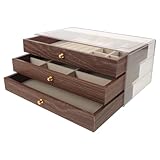 Organizzazione raffinata: Il Vintage Wood Jewelry Box è un organizer da tavolo a tre livelli, progettato per sistemare collane, anelli e braccialetti con eleganza, trasformando lo spazio in angolo di ordine e stile vintage
