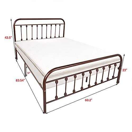 Dumee Queen Bed Frame With Headboard And Footboard Metal Platform Bed Frame Queen Size Under Bed Storage No Box Spring Needed, Antique Brown #TOP1