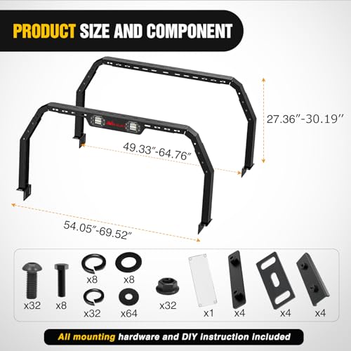 Image of Nilight Adjustable 27-30 inch High Truck Ladder Bed Rack Compatible with Tacoma /Tundra /Ram 1500 / Silverado /Sierra 1500 / F150 / Gladiator JT /Titan /Frontier /Colorado /Canyon /Ranger with 2 LED Lights