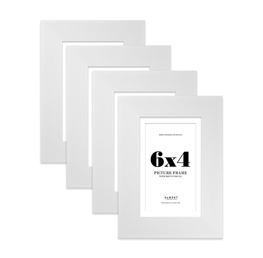 6x4" White Frame With Mount for 5x3" Pictures 28mm Edge Portrait and Landscape Display with Wall Hooks and Kickstand, 4 Pack — image 1