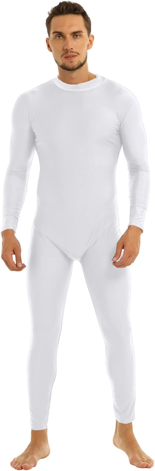 Hansber Men's Long Sleeve Dance Unitard Stretchy Spandex Zip Back Full Body Leotard Bodysuit Catsuit Costume