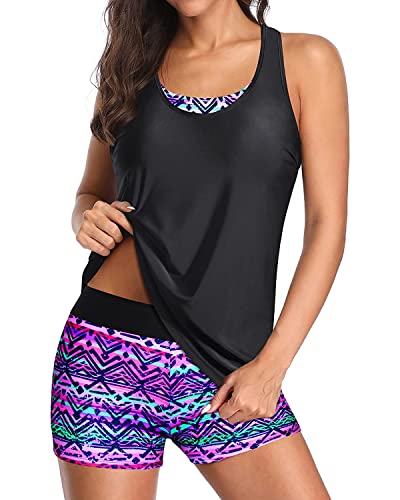 Image of Holipick 3 Piece Tankini Swimsuits for Women Tummy Control Bathing Suits Swim Tank Top with Bra Boy Shorts Teen Swimwear 2026