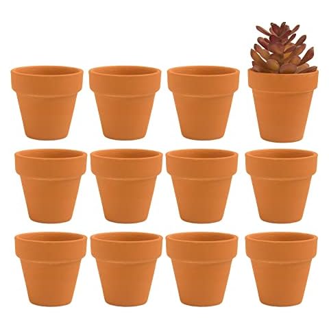 Fcacti 12 PCS Small Mini Clay Pots with Drainage Holes for Plants,2.5inch Terra Cotta Pot Clay Ceramic Pottery Planter,Succulent Nursery Pot/Cactus Plant Pot,for Indoor/Outdoor Plants,Crafts Cover