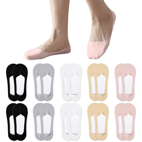 ZOCONE 10 Pares Calcetines Invisibles Mujer Algodón Nylon Elástico Pinkies Transpirable Tobilleros Cortos 5 Colores 35-39