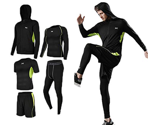 keephen Fitness Anzug Set, Herren 5 Stück Laufanzug Gym Outfit Workout Sportbekleidung Trainingsset