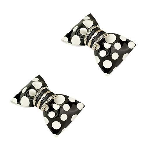 Douqu Clastic Wild Black White Dots Crystal Bow Artificial Leather Shoe Clips Charms Sandals Boots Clips Pair (White Dot)