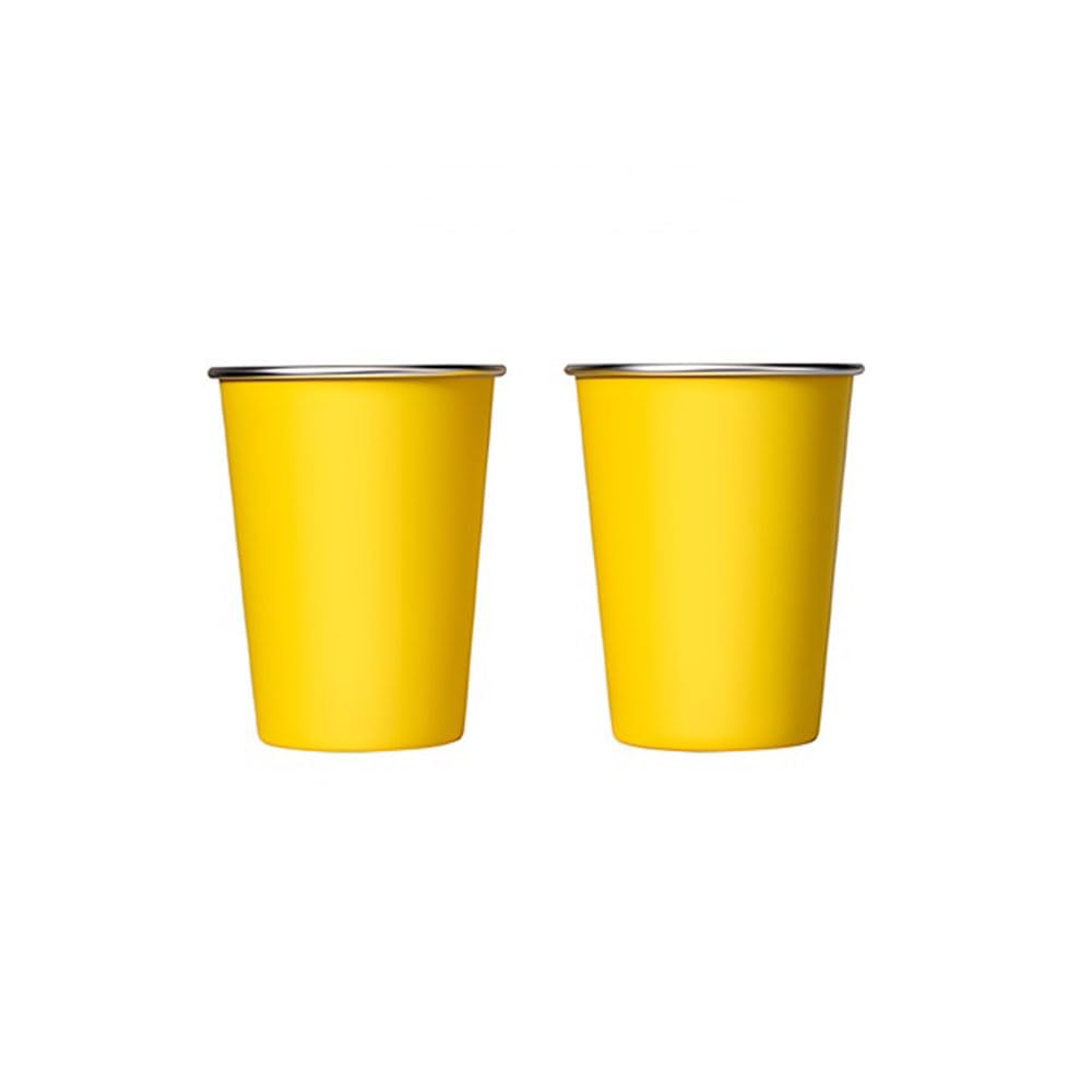 VUULDOO Disposable outdoor camping travel cup 2-piece set, food grade 304 stainless steel thick material, suitable for hiking, picnics and travel portable cups, 11.8 oz (350 ml) (Yellow & Yellow)